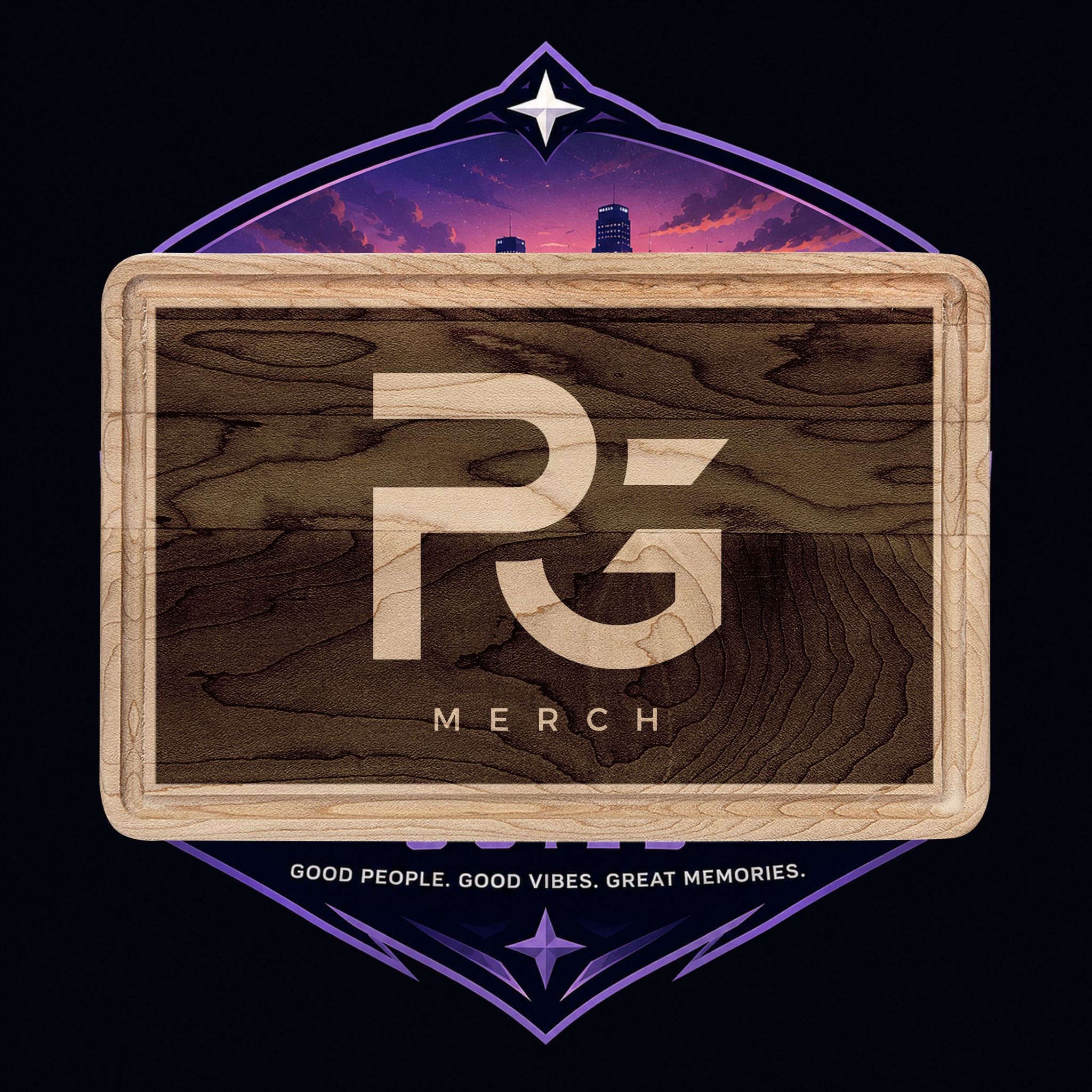 PG Engraved Walnut Cutting Board — Custom RG Logo Wooden Serving & Prep Board