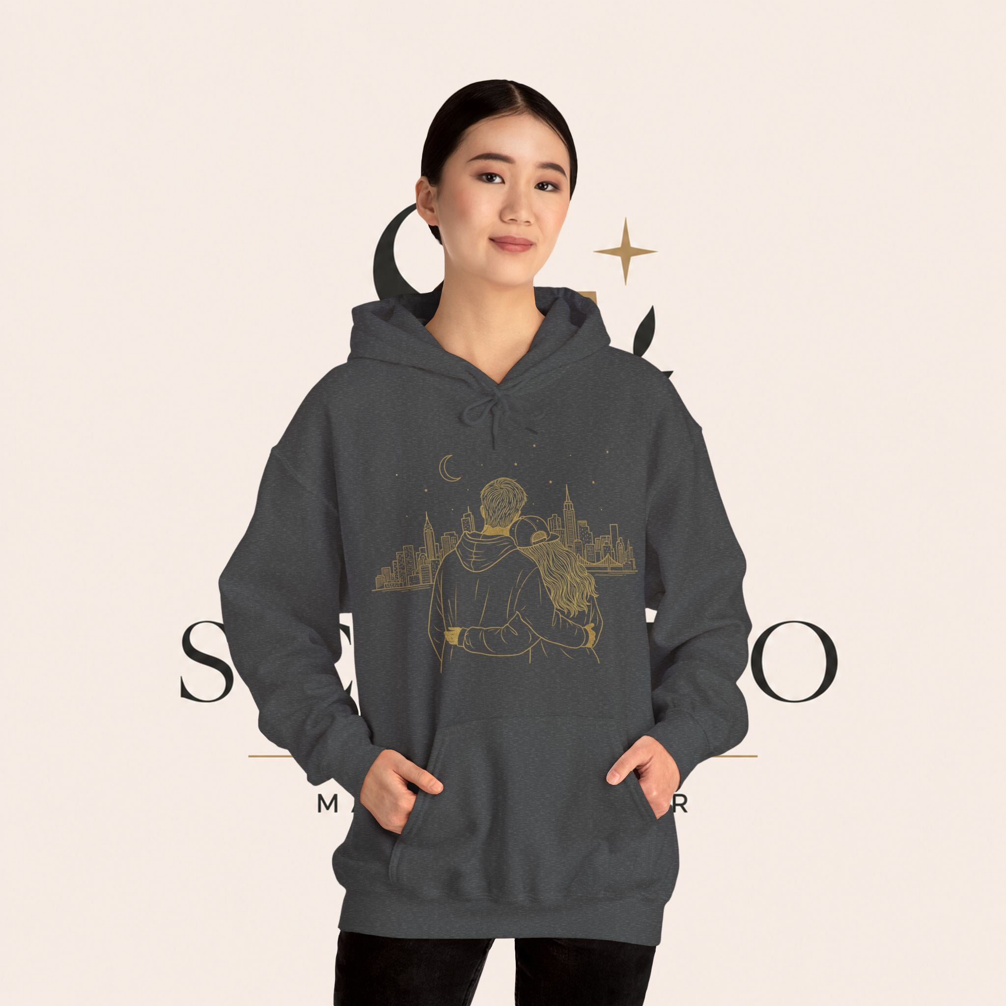 Couple Silhouette Hoodie – Romantic Cityscape 'Together' Pullover