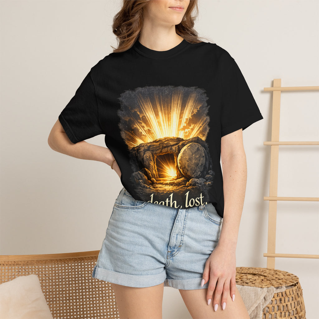T-Shirt — Sunrise Tomb Graphic ‘death, lost.’ Memorial Tee