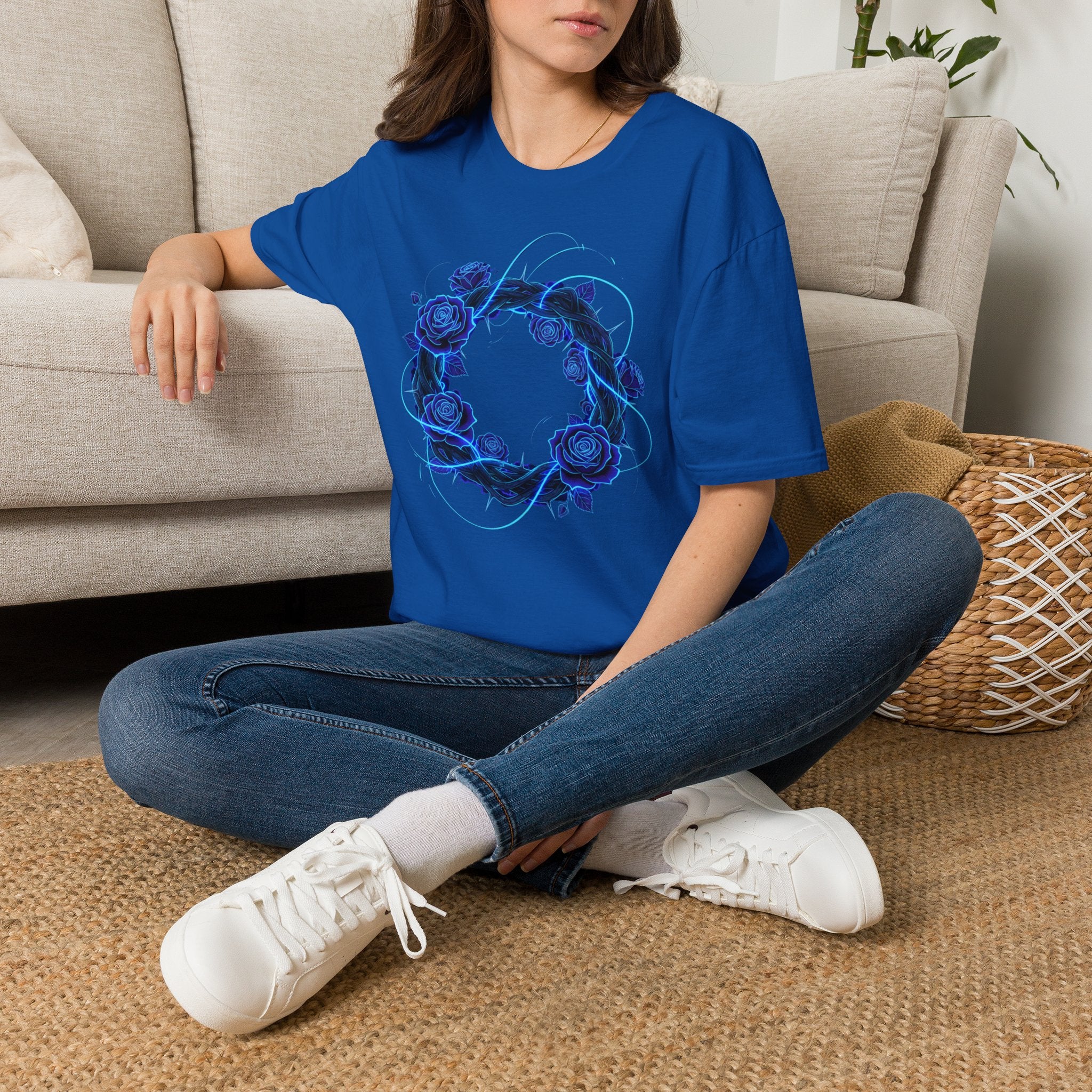 Blue Rose Wreath T-Shirt — Ethereal Floral Graphic Tee