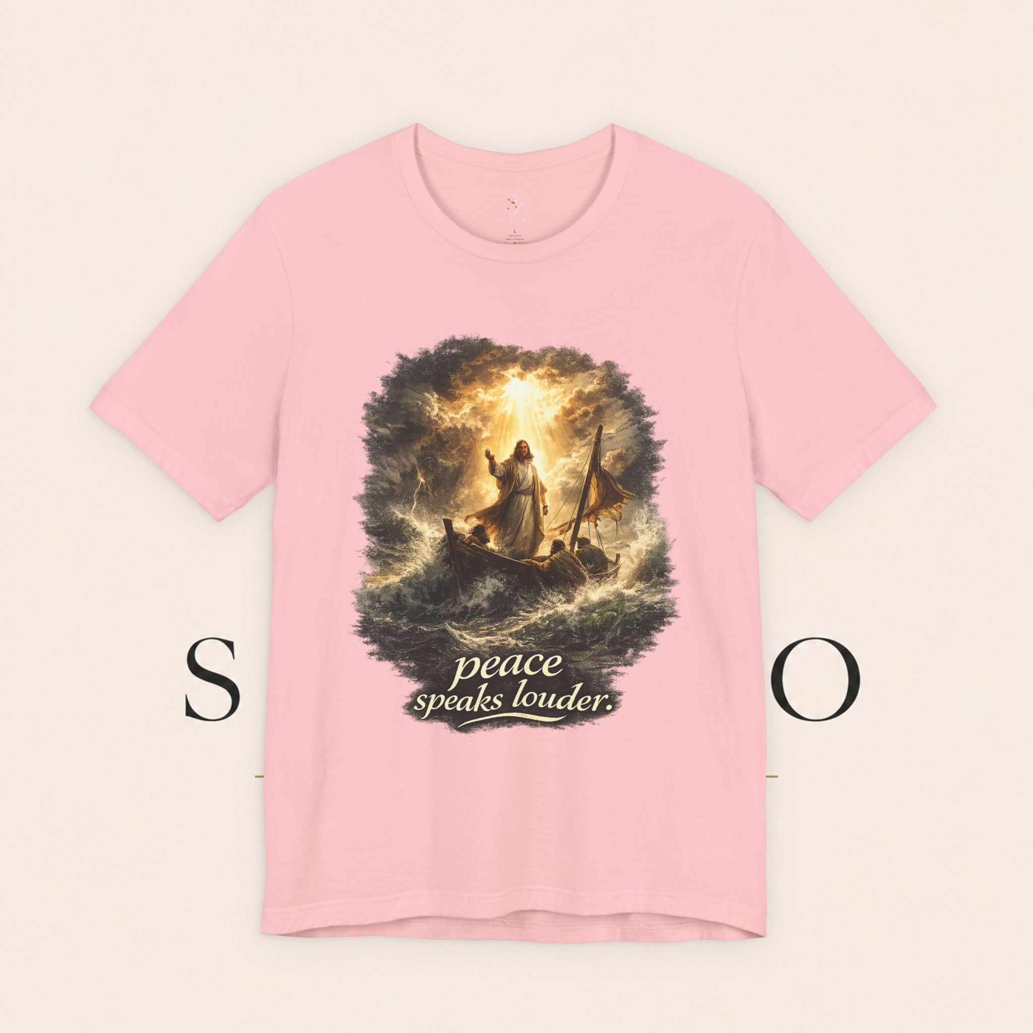 Peace Speaks Louder Christian T‑Shirt — Jesus Calming the Storm Faith Tee