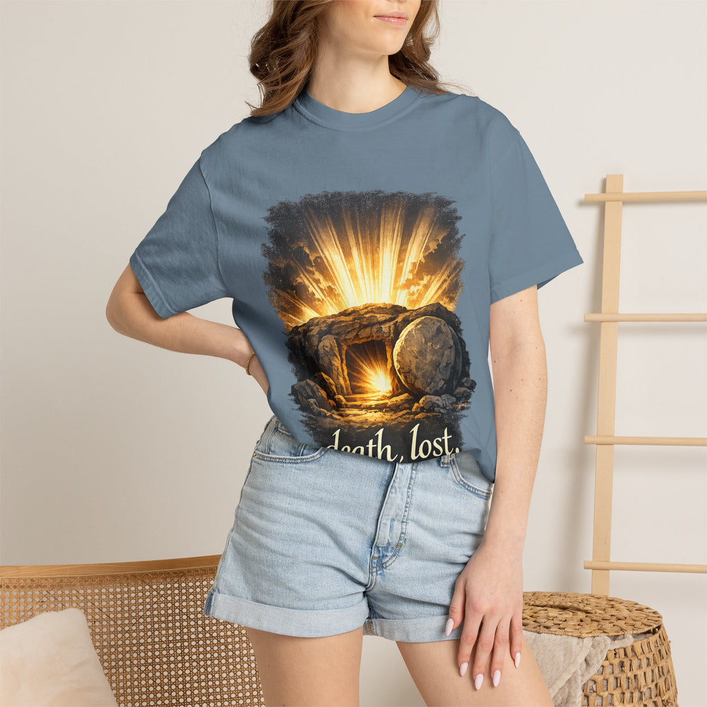 T-Shirt — Sunrise Tomb Graphic ‘death, lost.’ Memorial Tee
