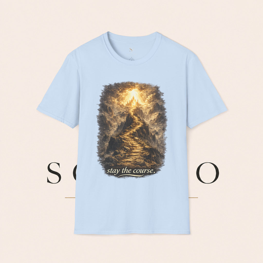 T-Shirt — 'Stay the Course' Ascending Light Mountain Graphic Tee