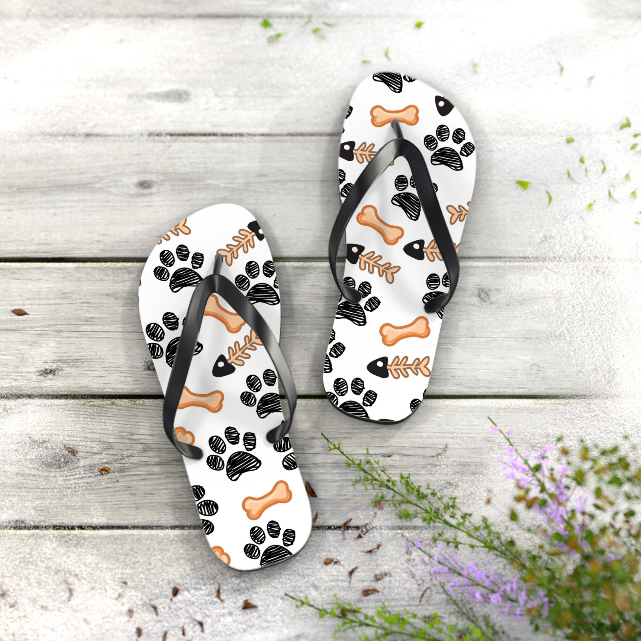 Dog Paw & Bone Flip Flops — Cute Pet Pattern Beach Sandals