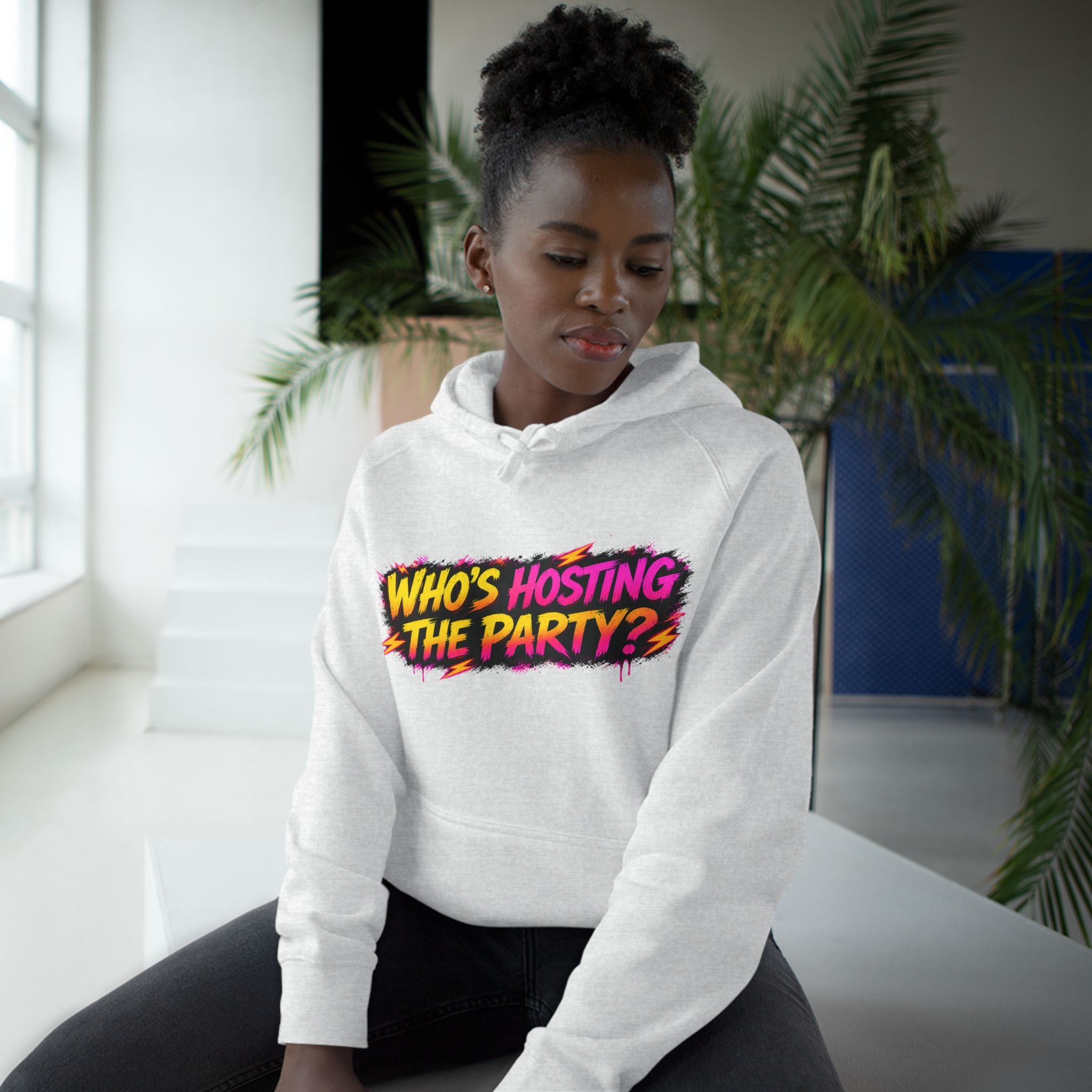 PG SUZY Party Graphic Hoodie — "Who's Hosting the Party?" Retro Concert Pullover