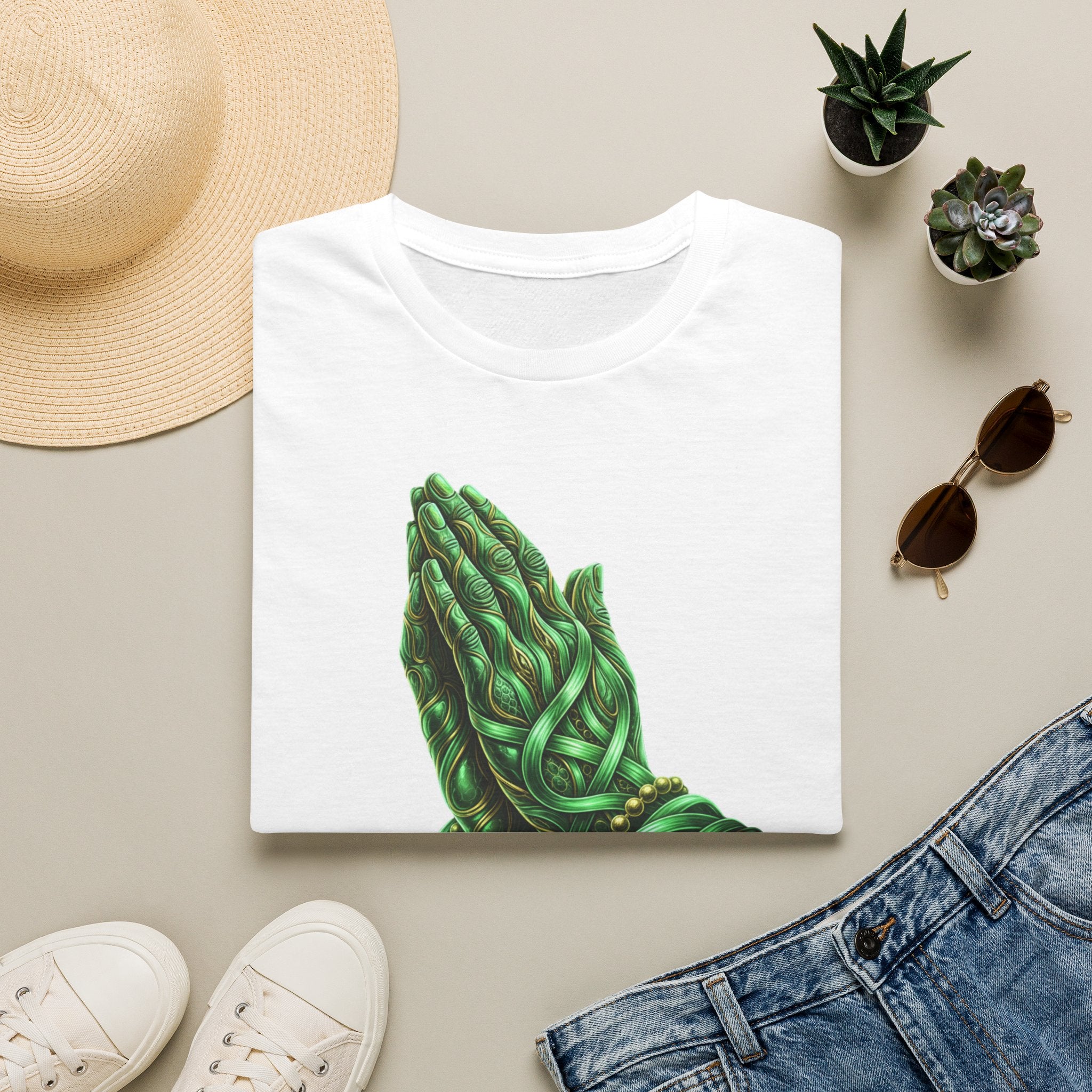 Praying Hands T‑Shirt — Green Vines Prayer Hands Graphic Tee
