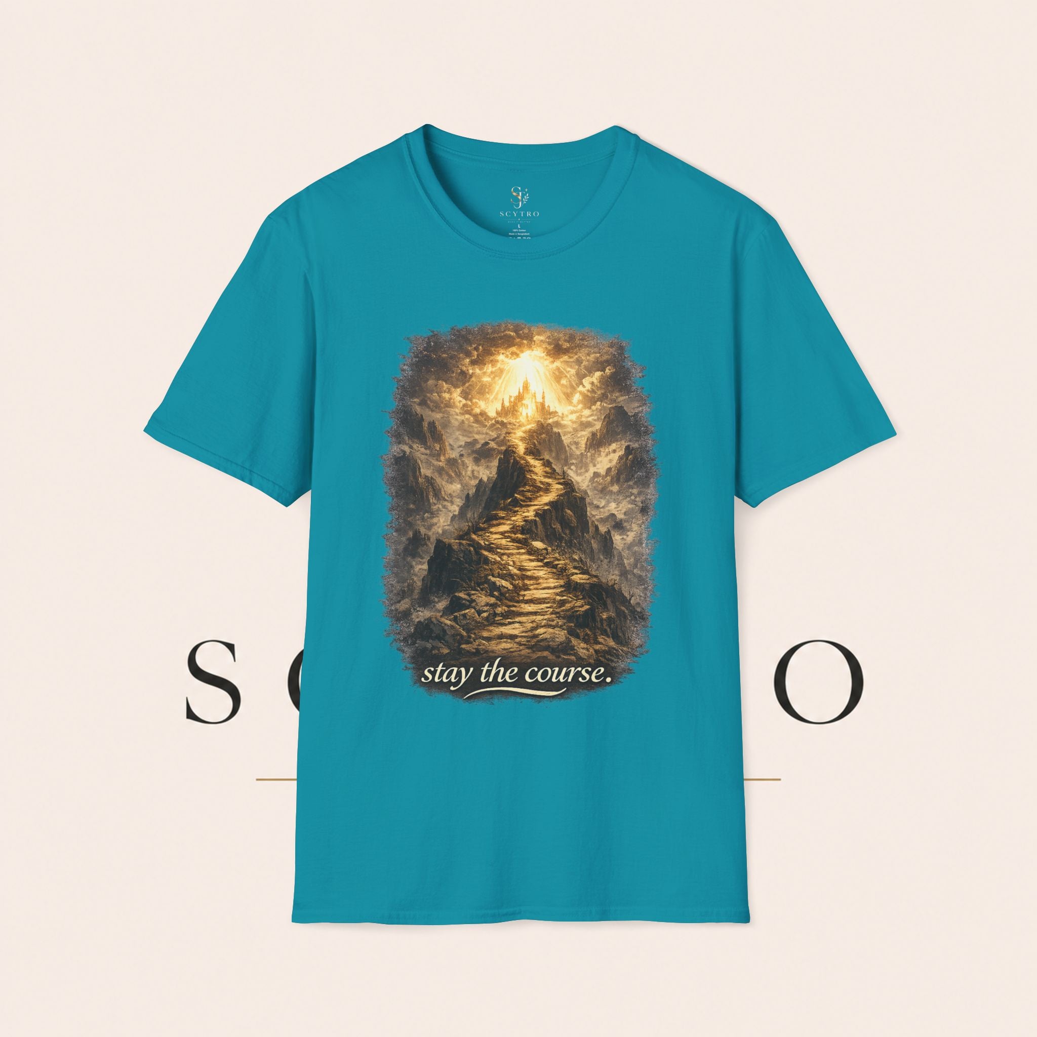 T-Shirt — 'Stay the Course' Ascending Light Mountain Graphic Tee