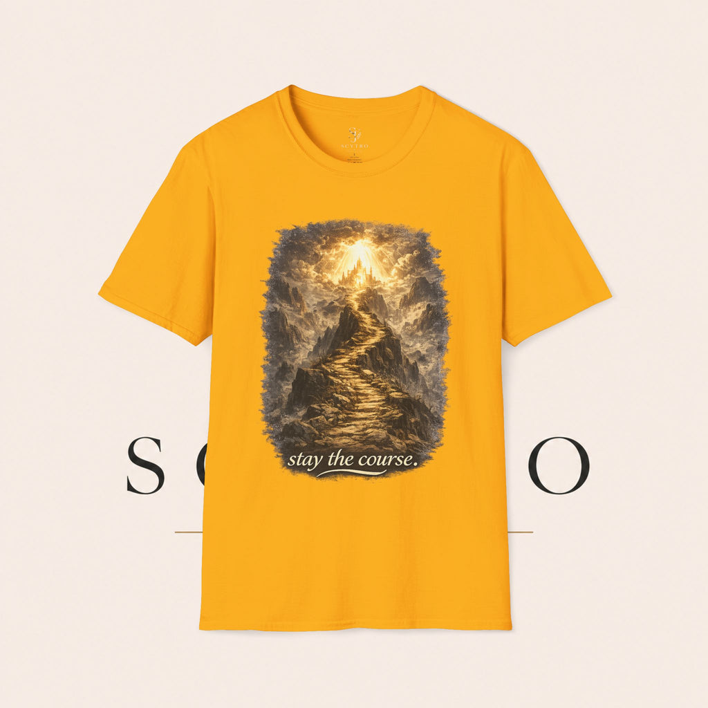 T-Shirt — 'Stay the Course' Ascending Light Mountain Graphic Tee