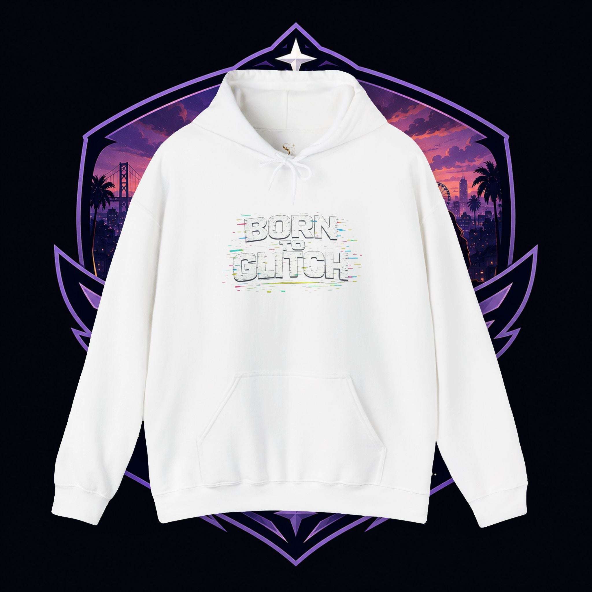 Born Glitch Hoodie — Retro Cyberpunk Vaporwave Graphic Sweatshirt
