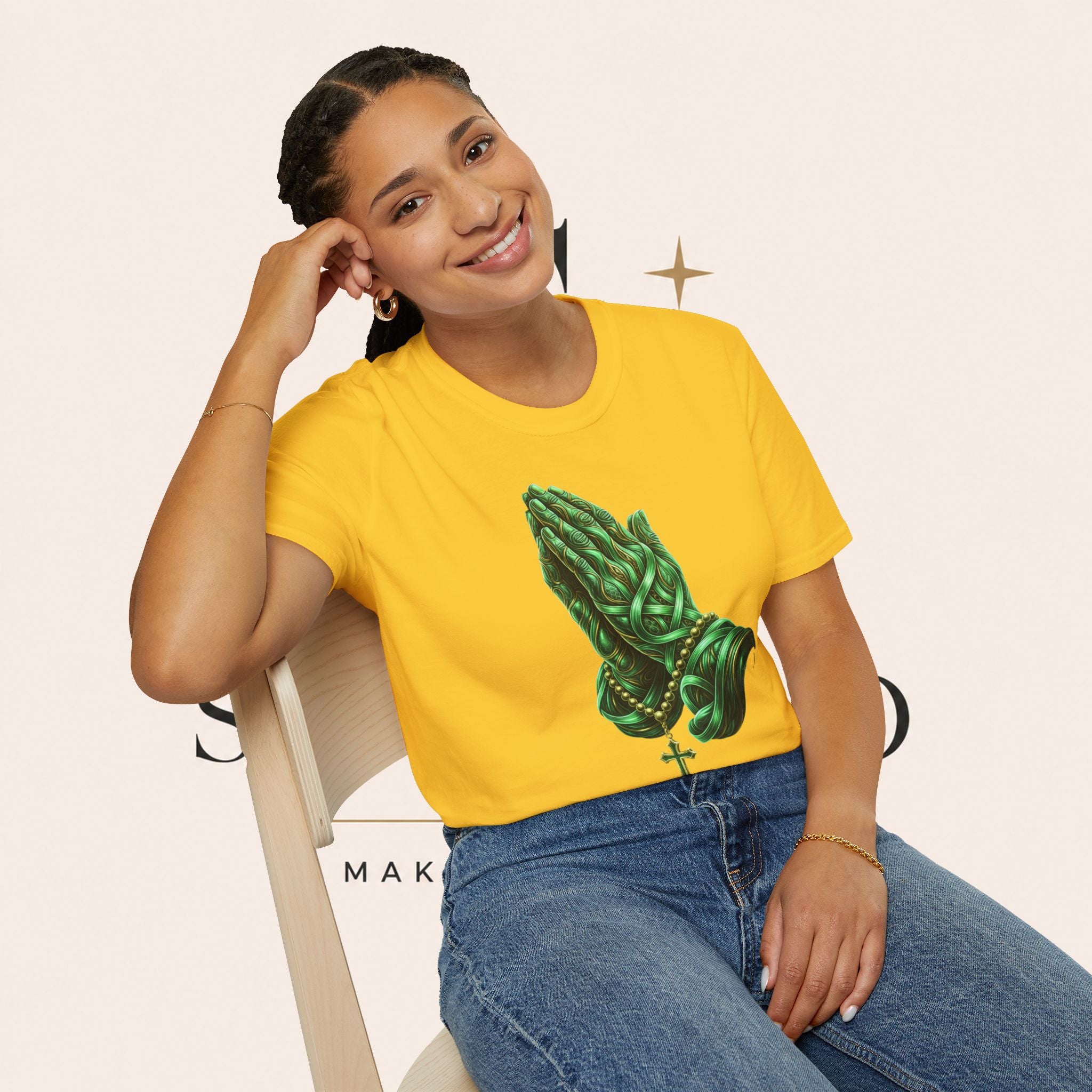 Praying Hands T‑Shirt — Green Vines Prayer Hands Graphic Tee