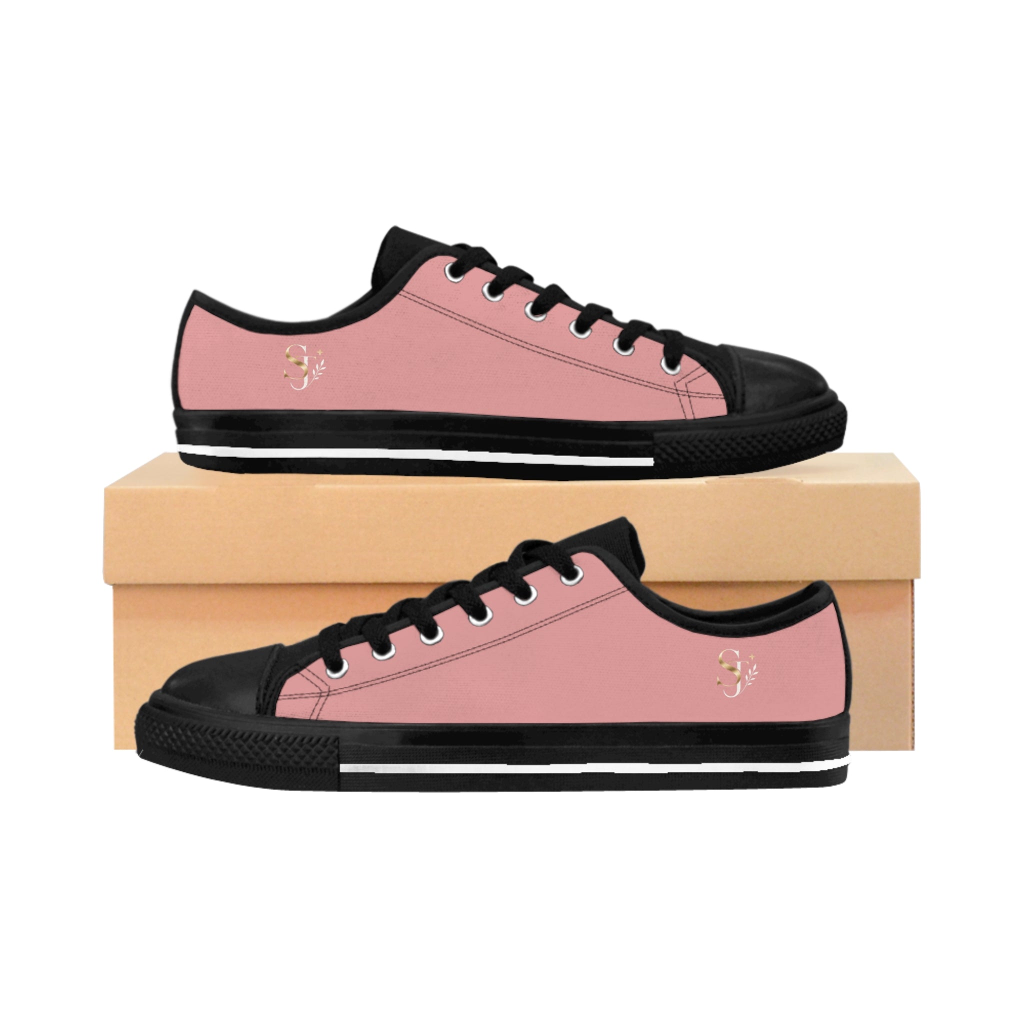 Pink & Black Women's Canvas Sneakers — Casual Low-Top Shoes for Everyday Wear