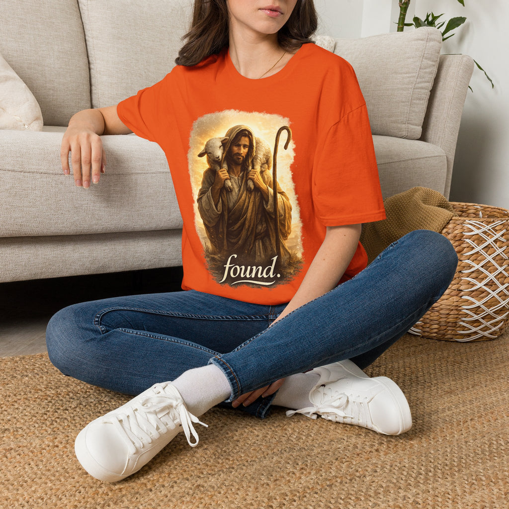 Jesus the Good Shepherd T-Shirt — 'Found.' Christian Faith Tee