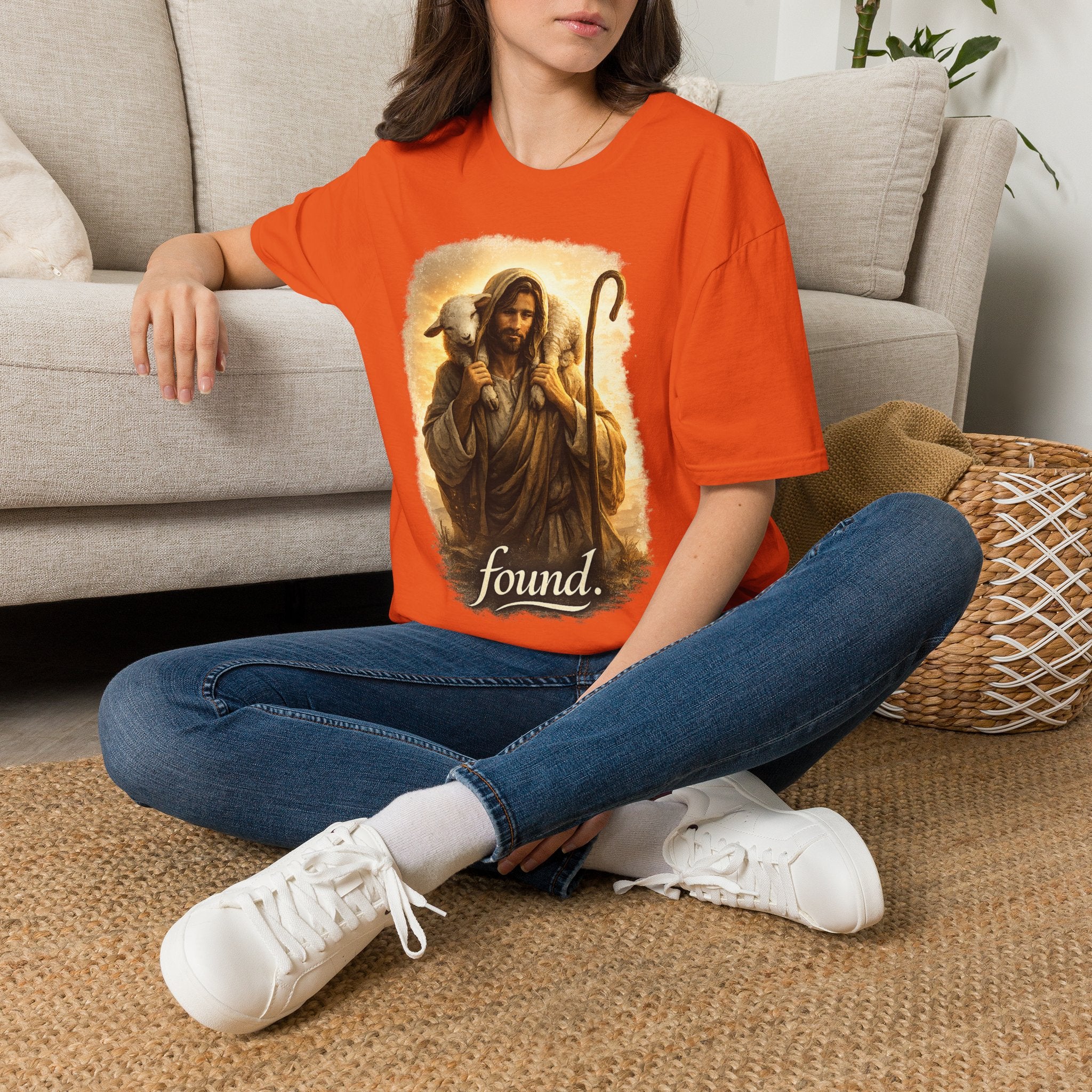 Jesus the Good Shepherd T-Shirt — 'Found.' Christian Faith Tee