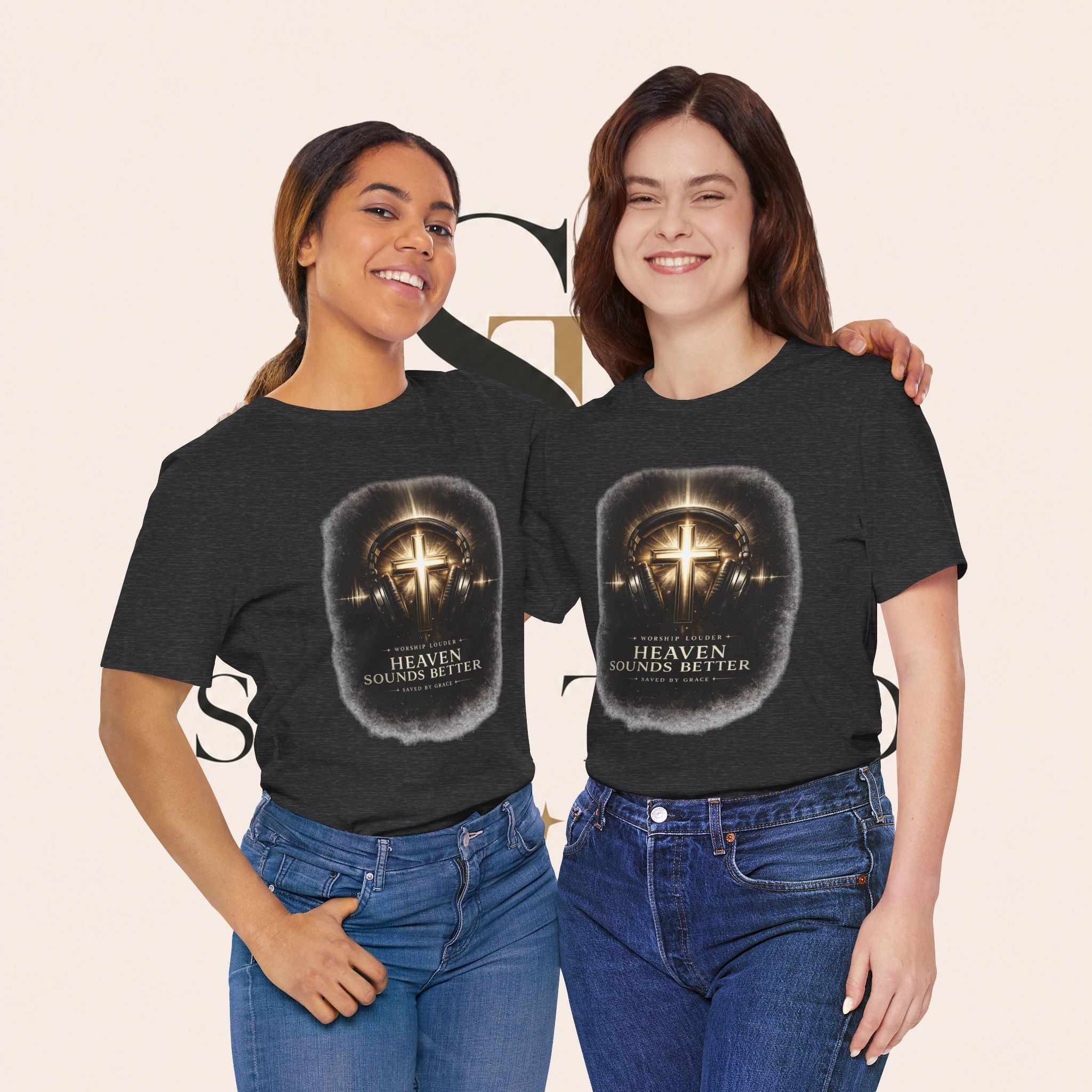Youth Christian T‑Shirt - "Heaven Sounds Better" Cross Headphones Graphic Tee