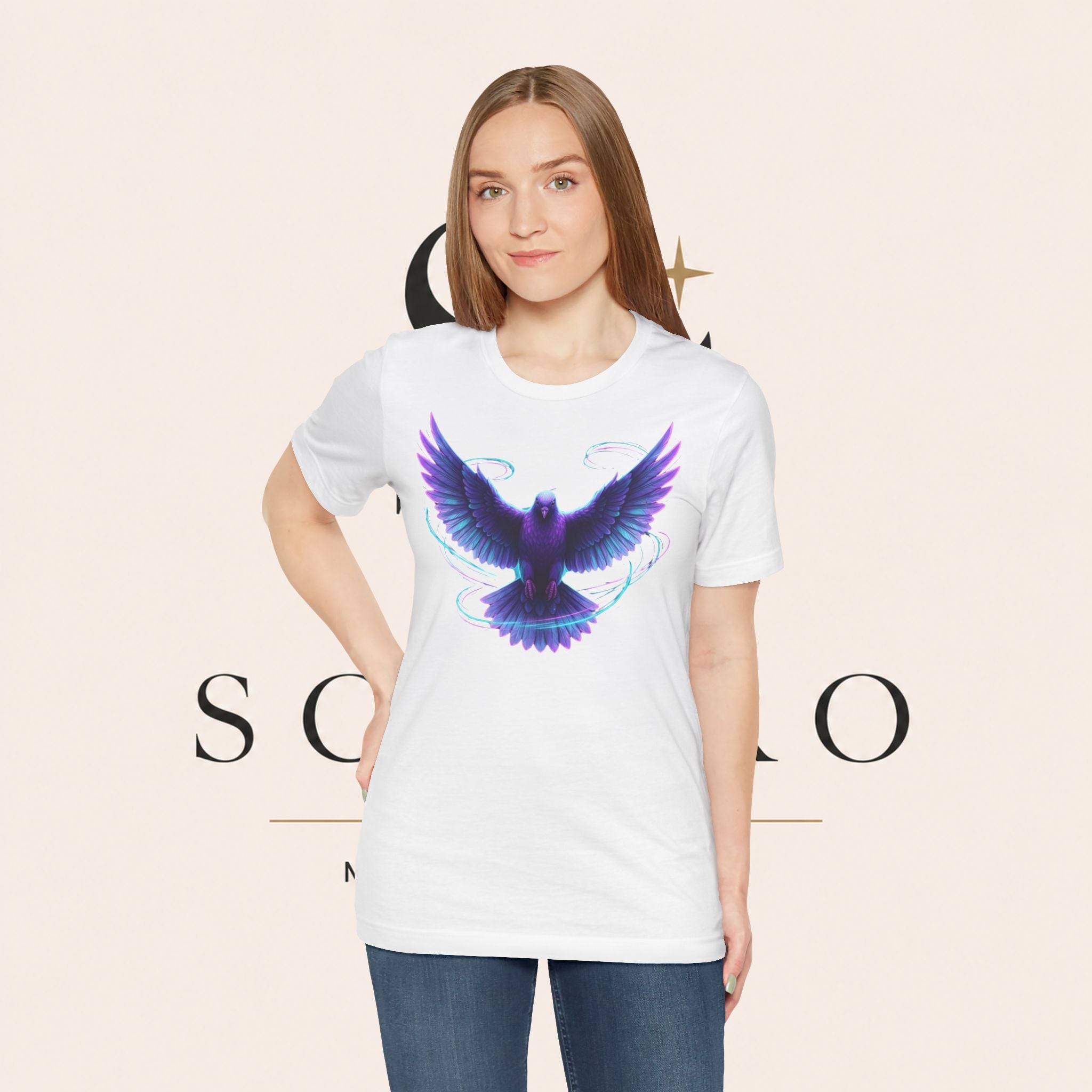 Mystic Raven Tee — Purple Glowing Dove Graphic T-Shirt