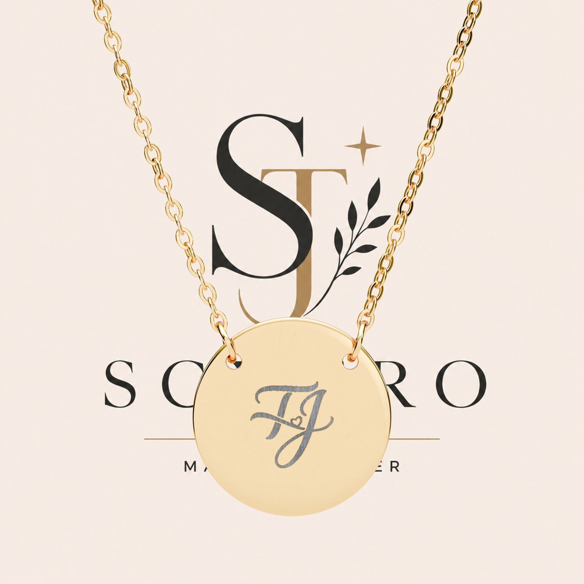 T&J Personalized Engraved Circle Necklace — Monogram Initial Pendant