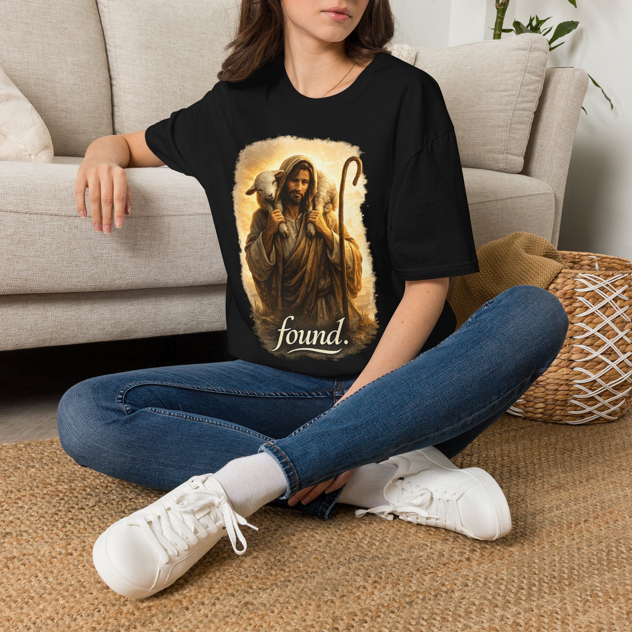 Jesus the Good Shepherd T-Shirt — 'Found.' Christian Faith Tee