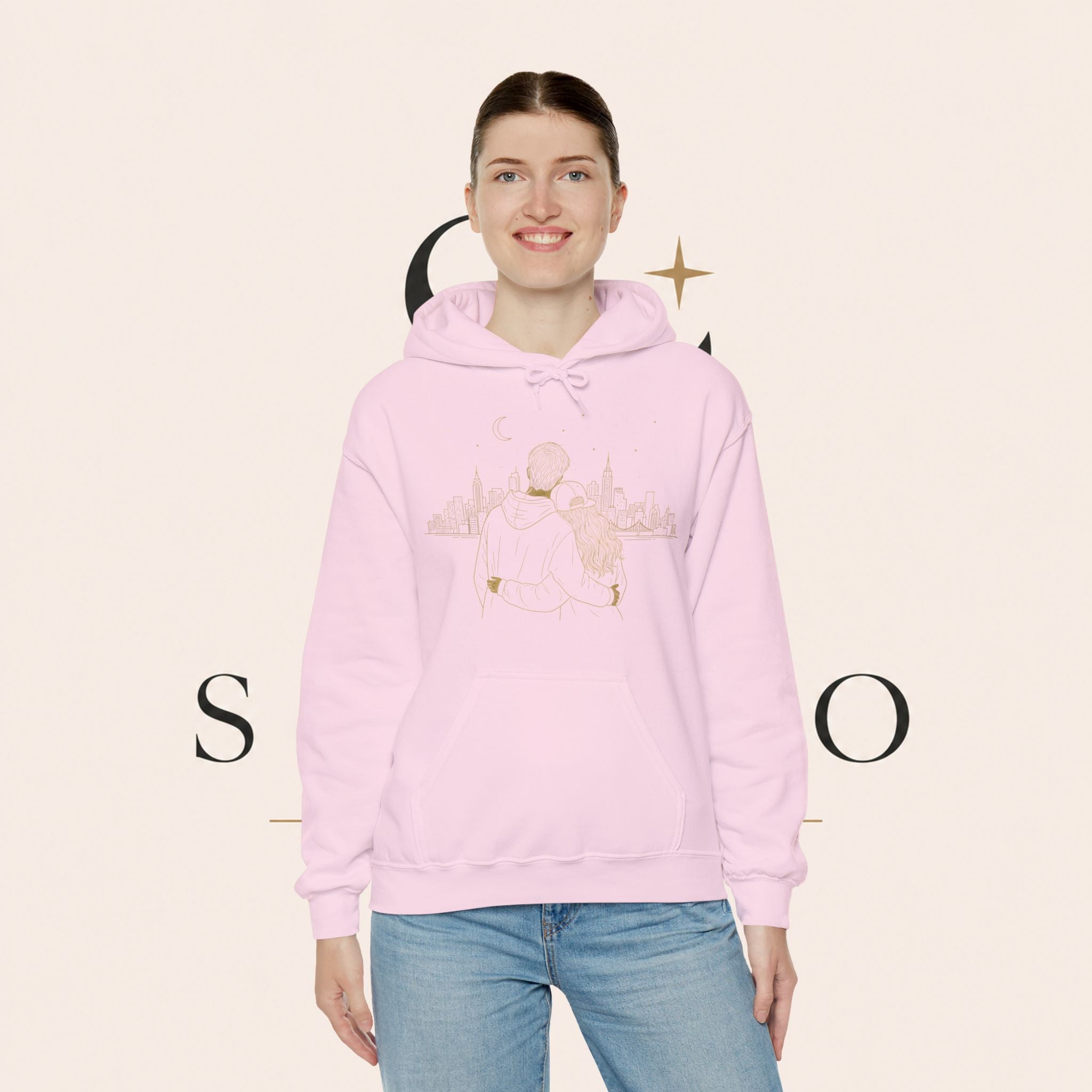 Couple Silhouette Hoodie – Romantic Cityscape 'Together' Pullover