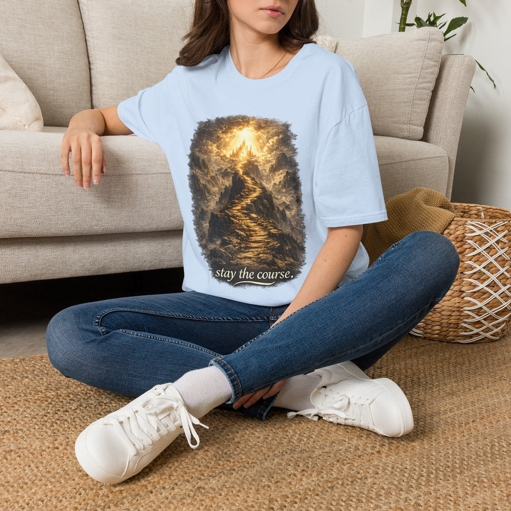 T-Shirt — 'Stay the Course' Ascending Light Mountain Graphic Tee
