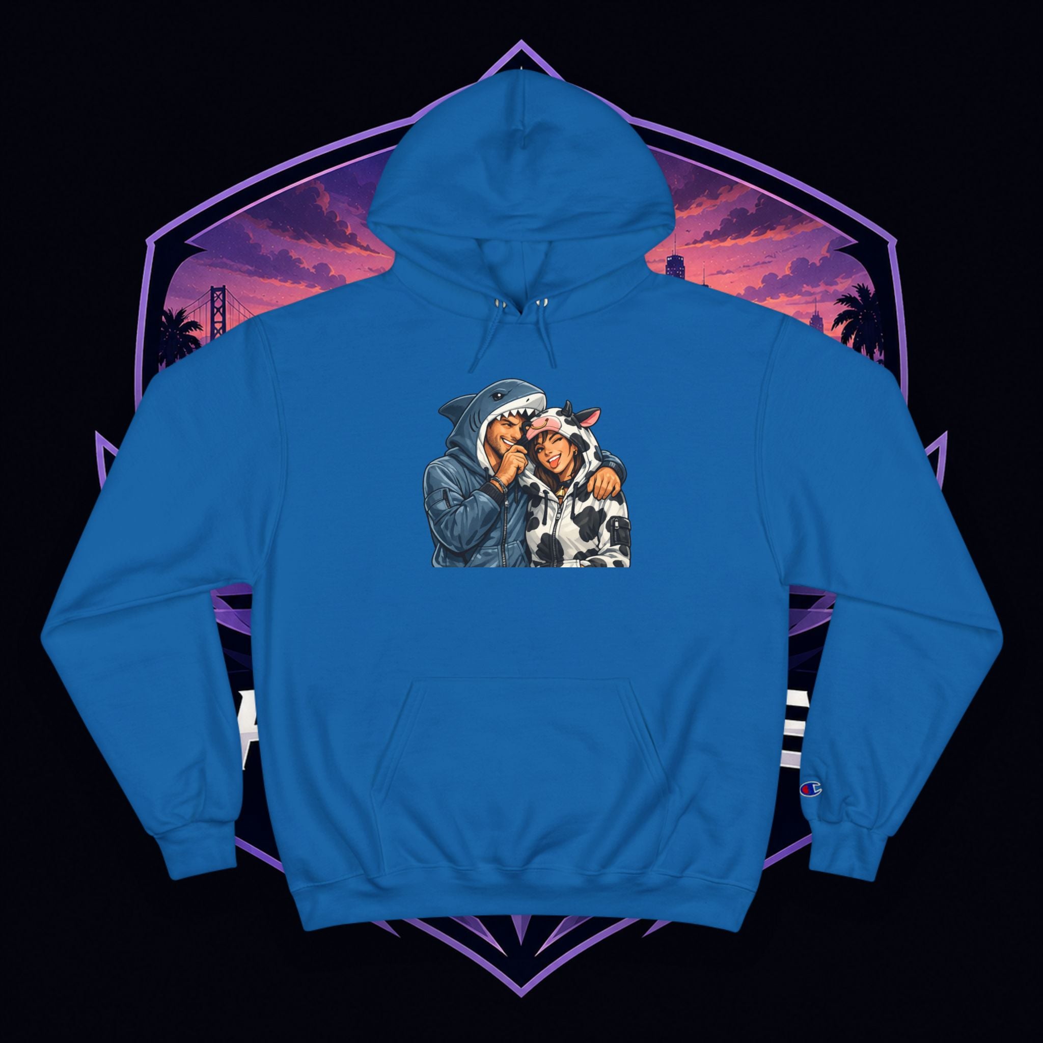 SC Vintage-Inspired Champion Hoodie — Cozy Retro Couple Graphic