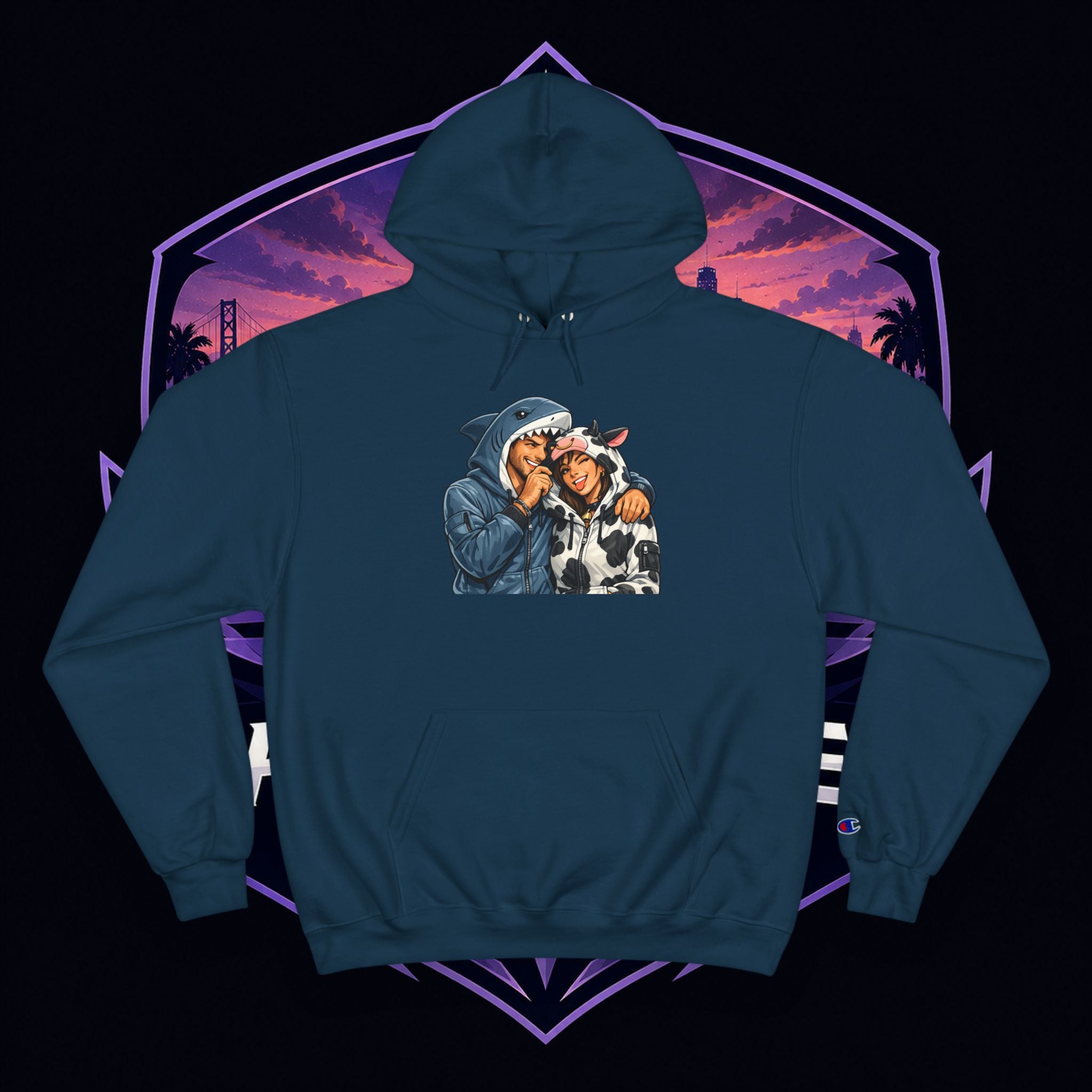 SC Vintage-Inspired Champion Hoodie — Cozy Retro Couple Graphic