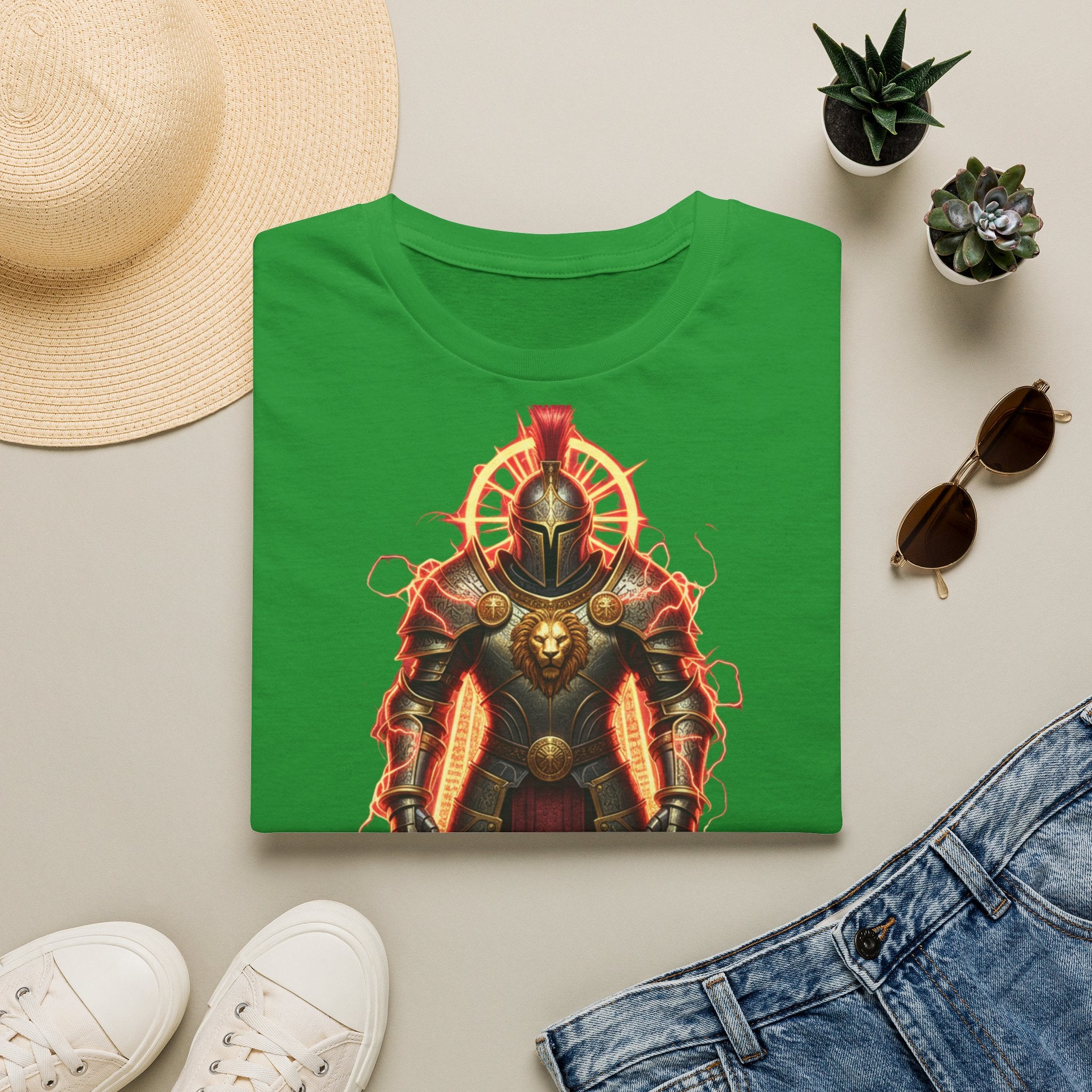 Knight of Flame Graphic T-Shirt — Fiery Medieval Armor Tee
