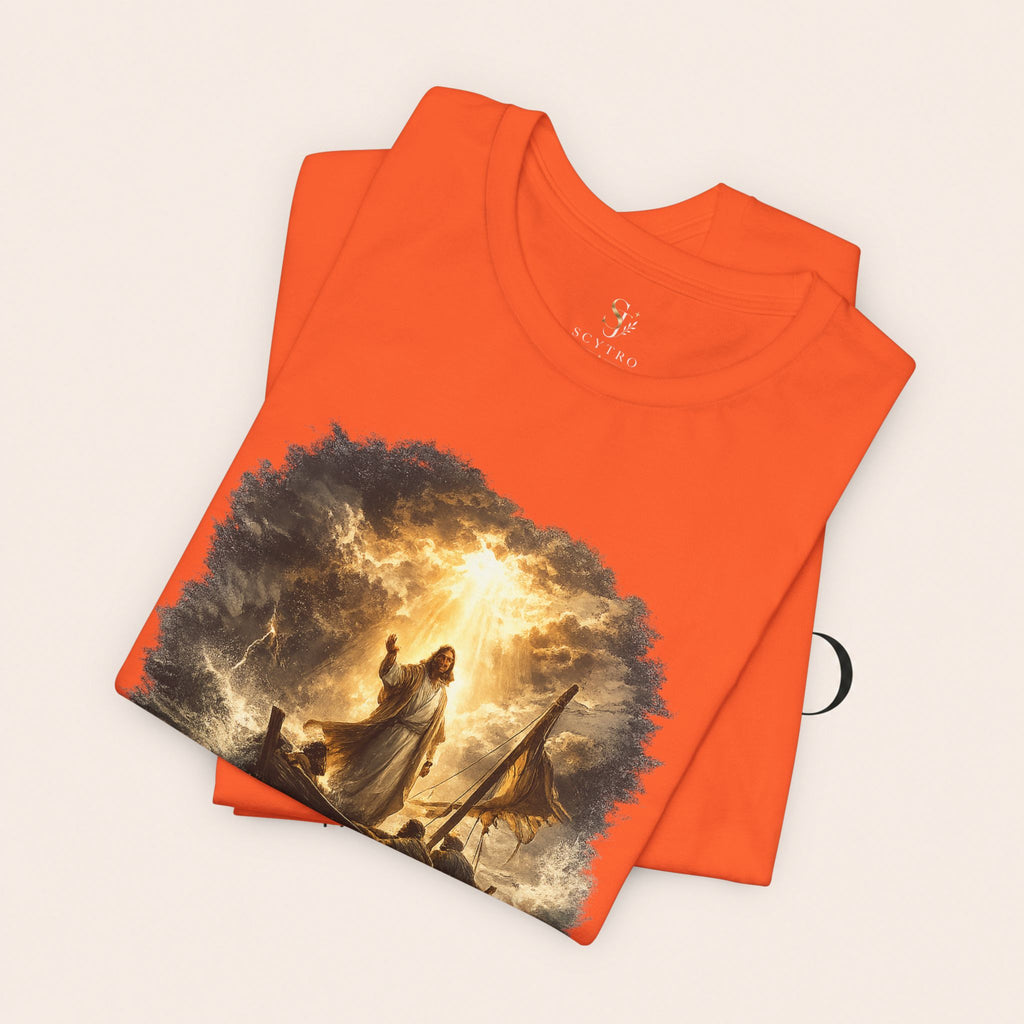 Peace Speaks Louder Christian T‑Shirt — Jesus Calming the Storm Faith Tee