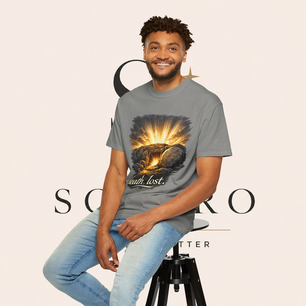 T-Shirt — Sunrise Tomb Graphic ‘death, lost.’ Memorial Tee