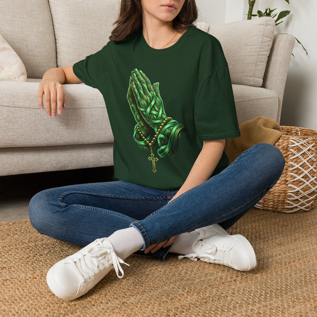 Praying Hands T‑Shirt — Green Vines Prayer Hands Graphic Tee