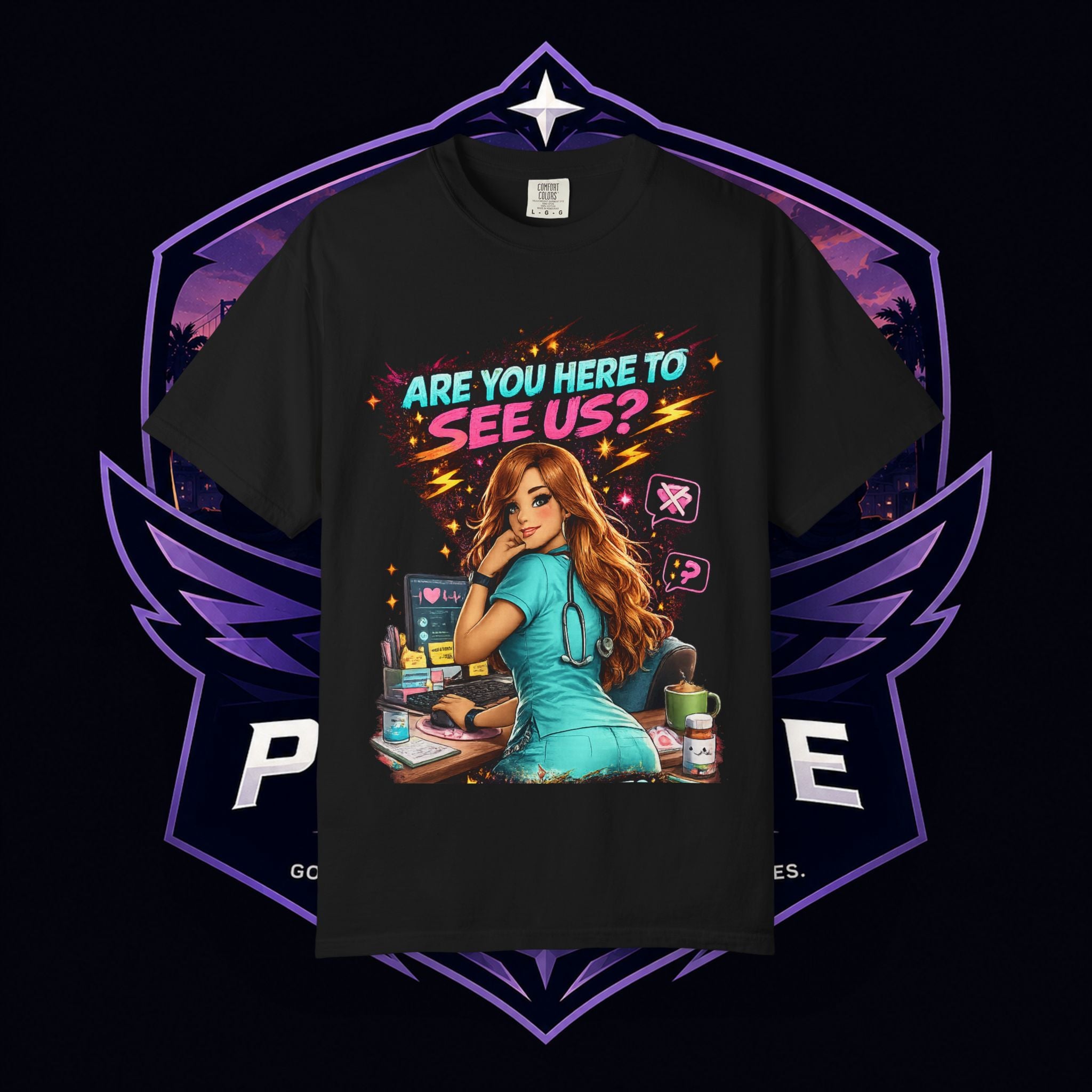 MOA PG SUMMER — "Are You Here to See Us?" Retro Medical Graphic T-Shirt