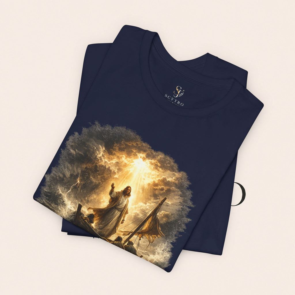Peace Speaks Louder Christian T‑Shirt — Jesus Calming the Storm Faith Tee