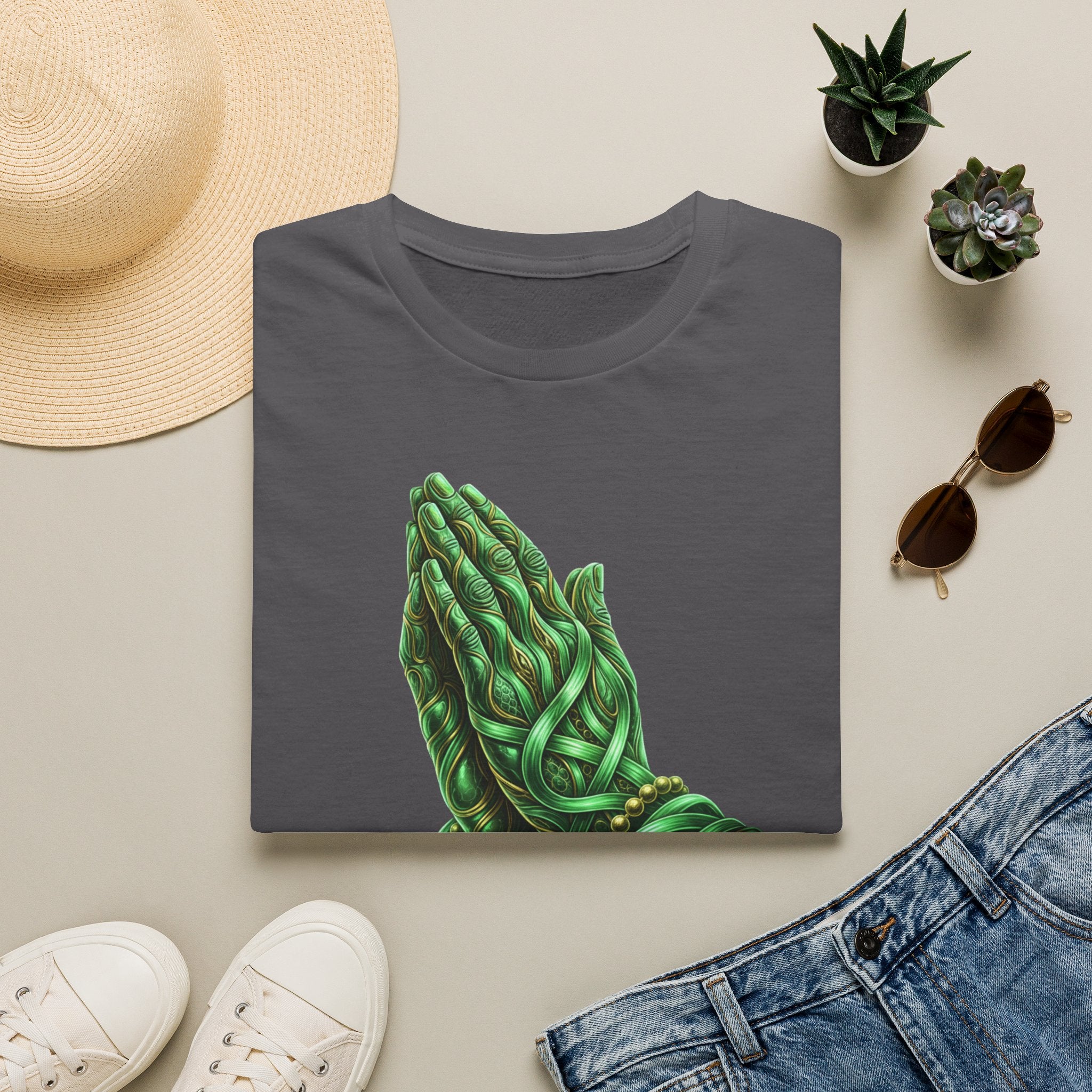 Praying Hands T‑Shirt — Green Vines Prayer Hands Graphic Tee