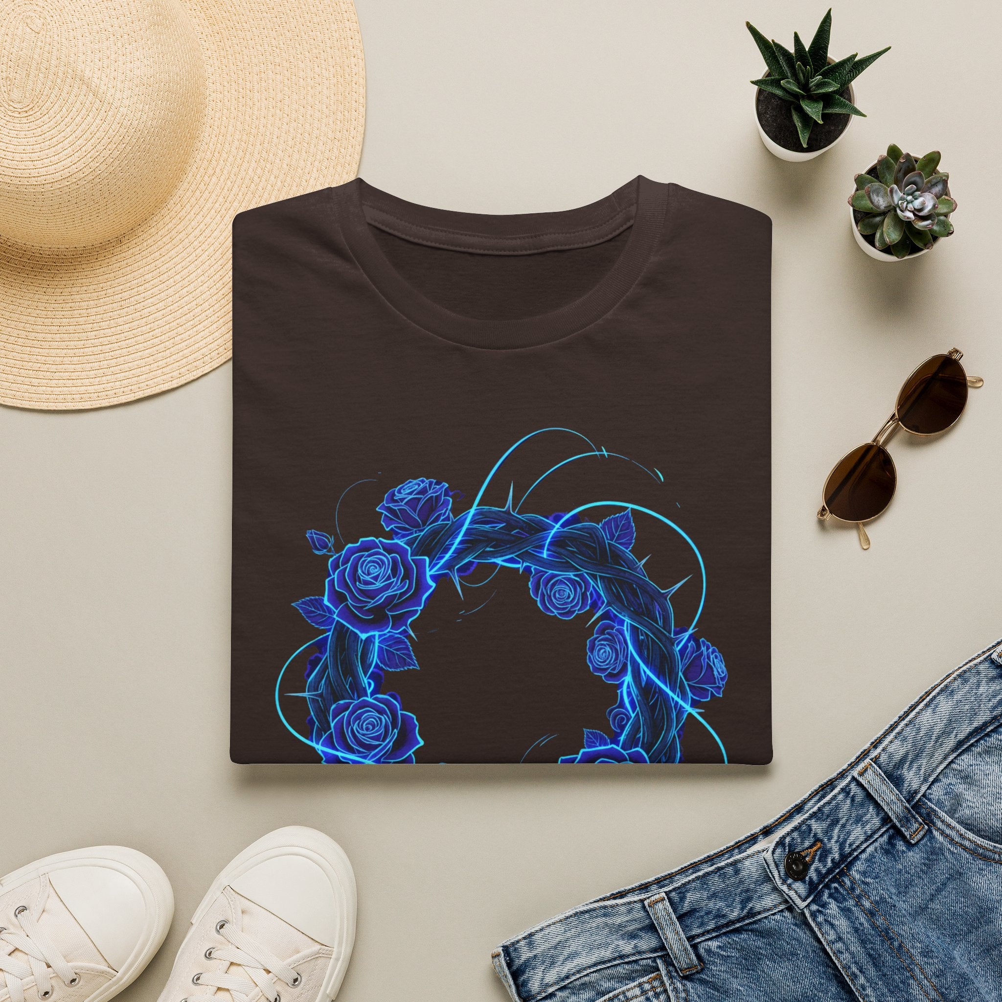 Blue Rose Wreath T-Shirt — Ethereal Floral Graphic Tee