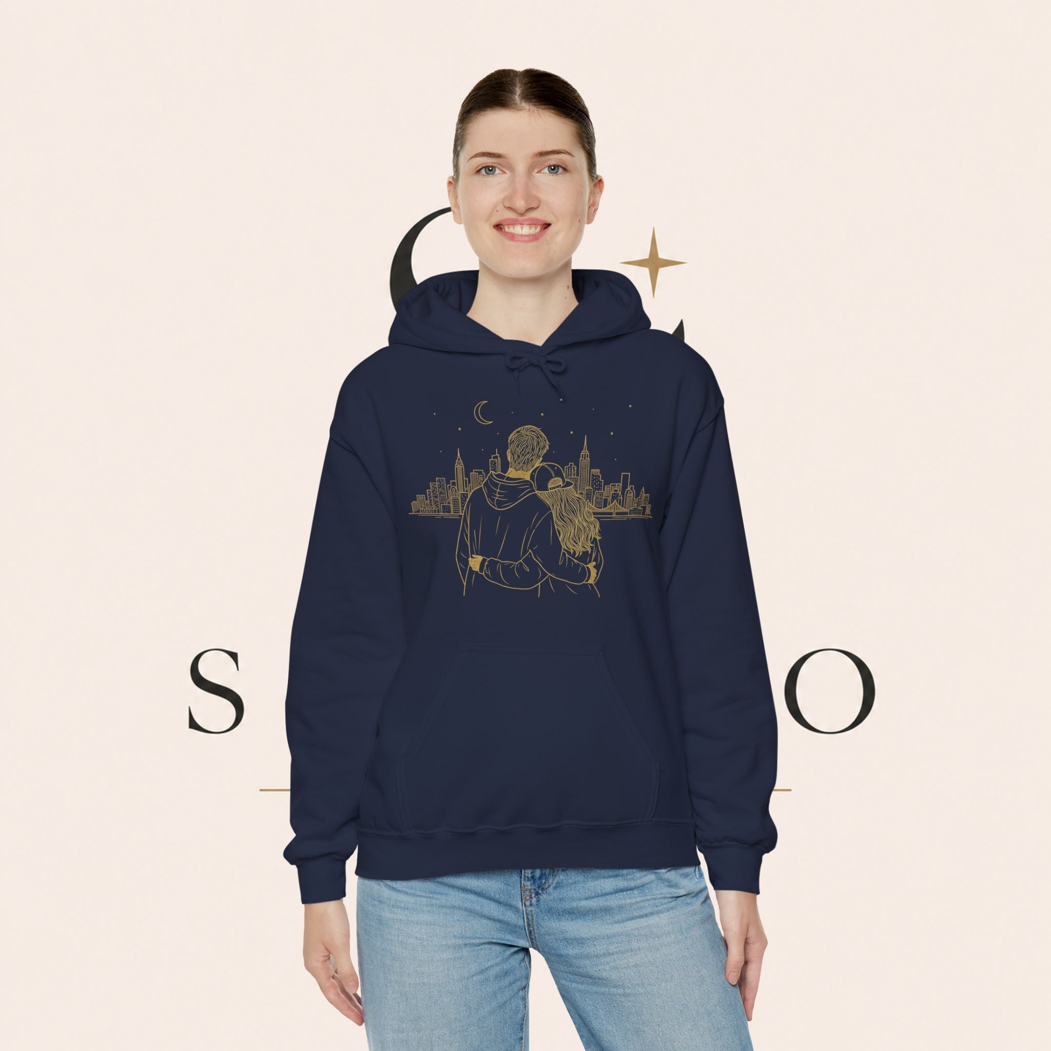 Couple Silhouette Hoodie – Romantic Cityscape 'Together' Pullover