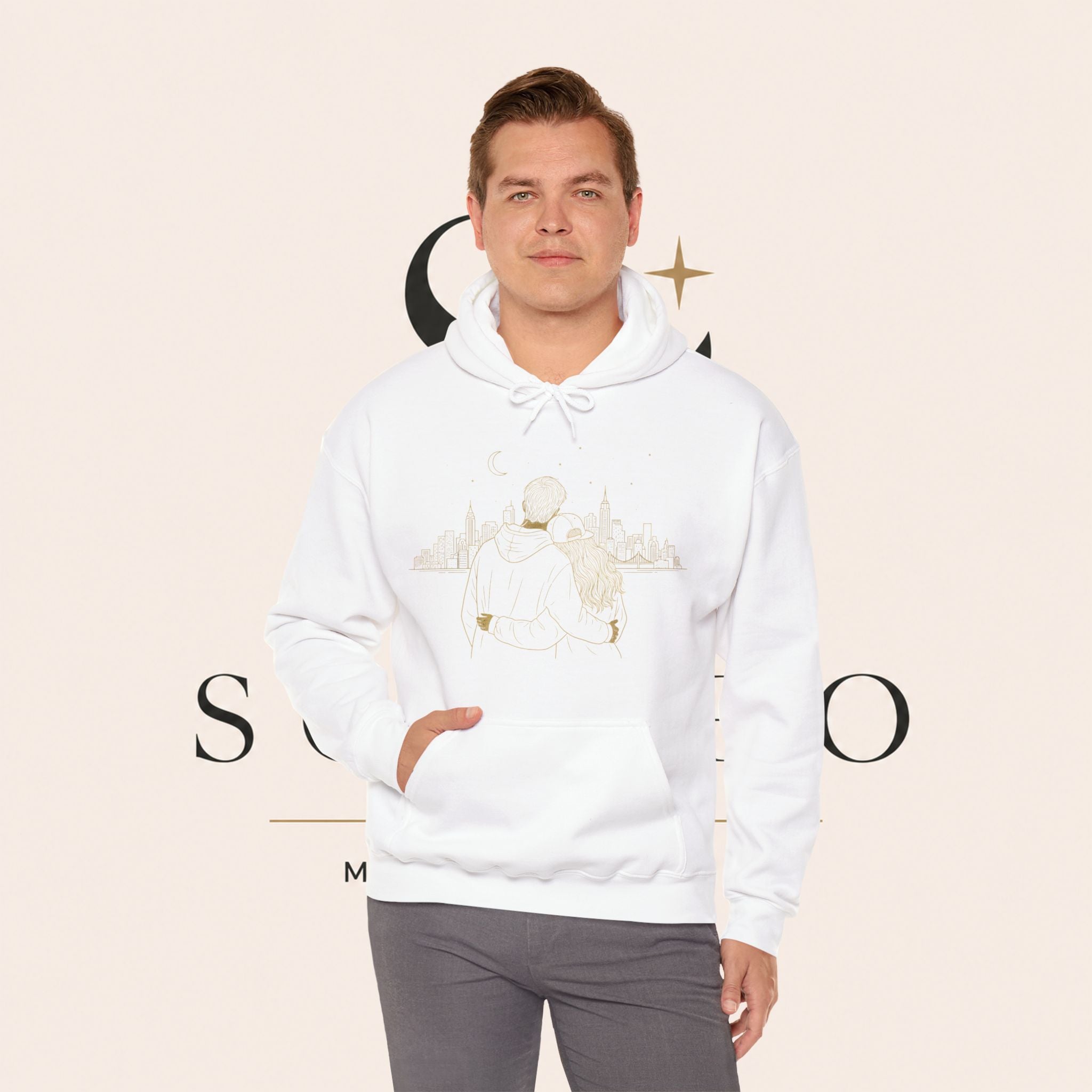 Couple Silhouette Hoodie – Romantic Cityscape 'Together' Pullover