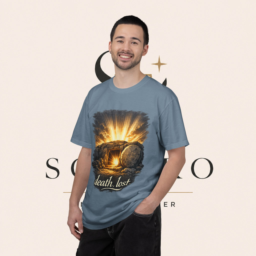 T-Shirt — Sunrise Tomb Graphic ‘death, lost.’ Memorial Tee
