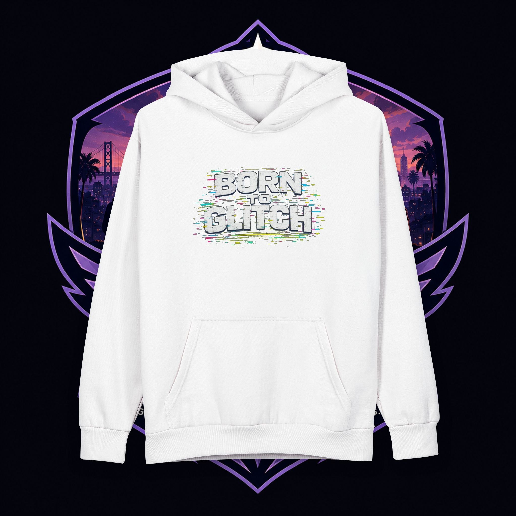 PG Lola's Born to Glitch Hoodie — Retro Glitch Gamer Pullover