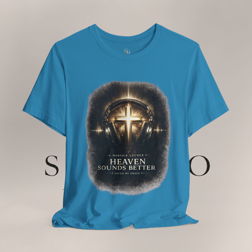 Youth Christian T‑Shirt - "Heaven Sounds Better" Cross Headphones Graphic Tee