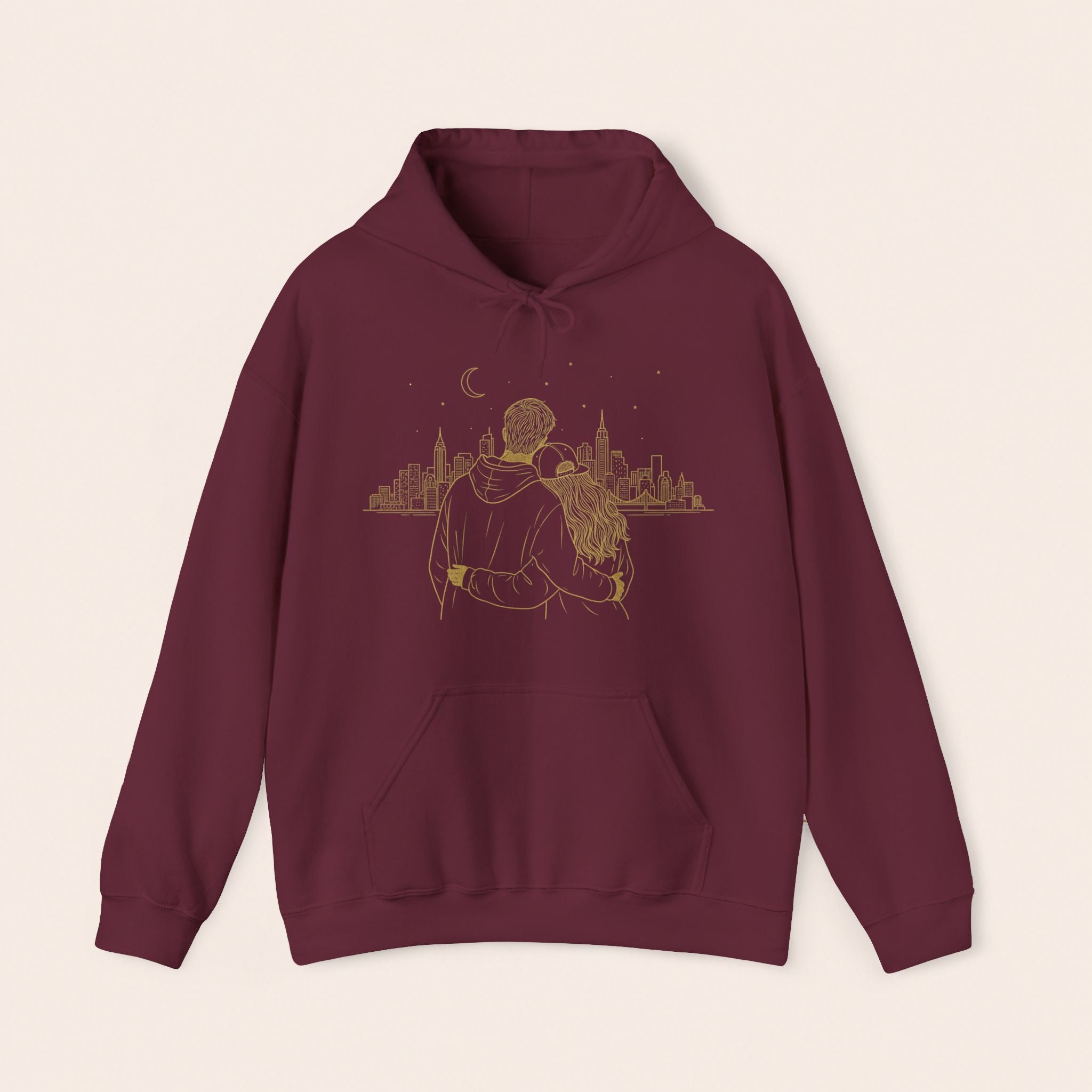 Couple Silhouette Hoodie – Romantic Cityscape 'Together' Pullover