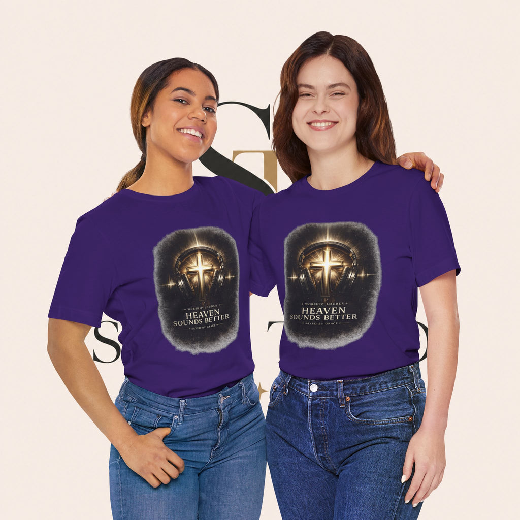 Youth Christian T‑Shirt - "Heaven Sounds Better" Cross Headphones Graphic Tee
