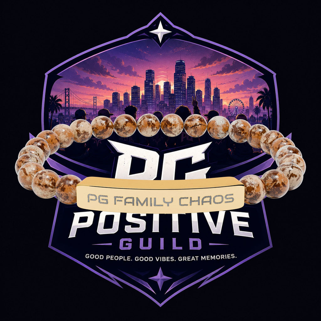 PG Engraved Natural Stone Stretch Bracelet — "Positive Guild" Bar