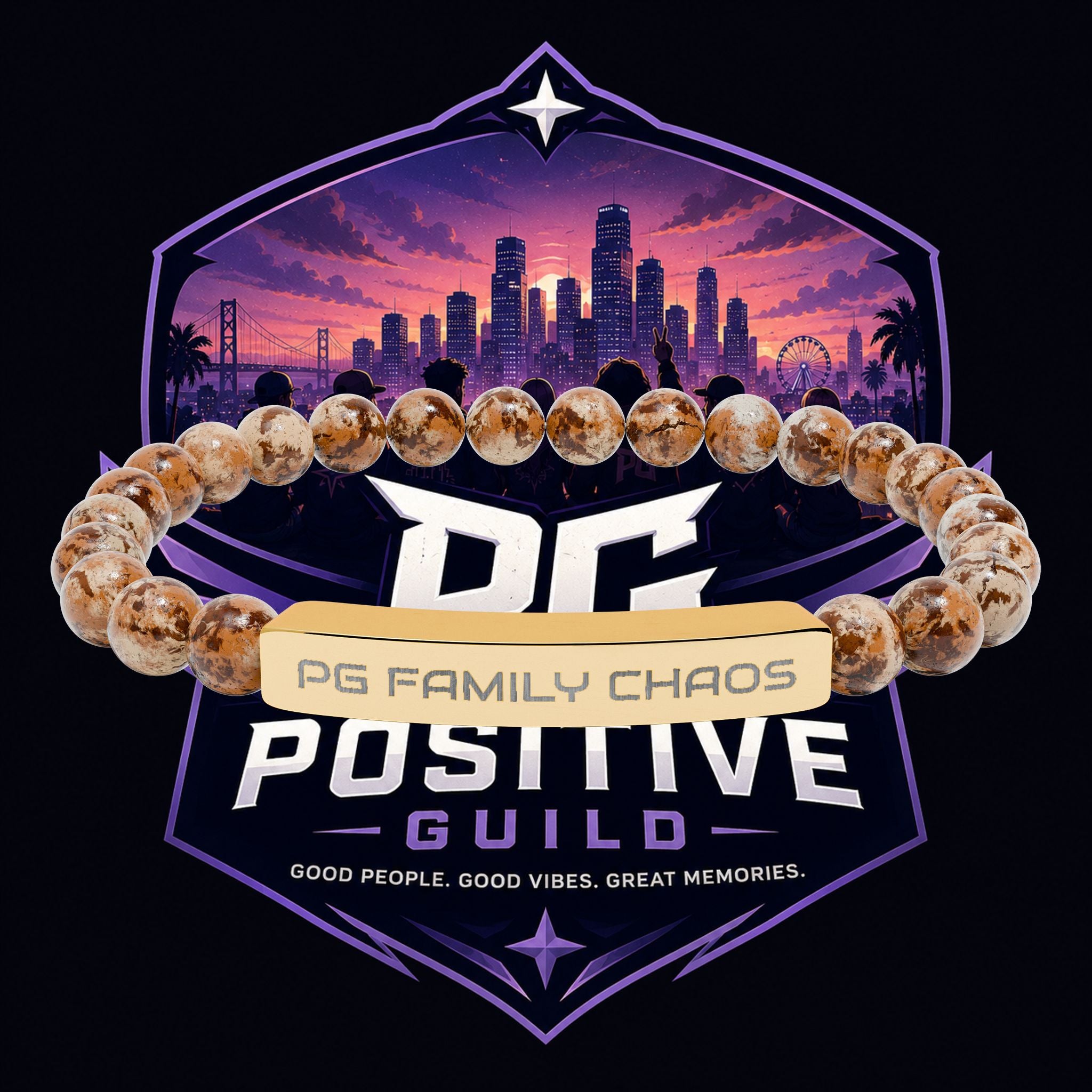 PG Engraved Natural Stone Stretch Bracelet — "Positive Guild" Bar