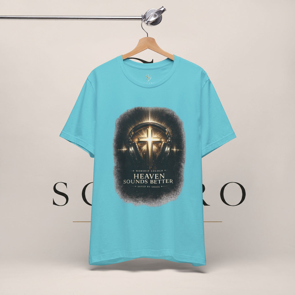 Youth Christian T‑Shirt - "Heaven Sounds Better" Cross Headphones Graphic Tee