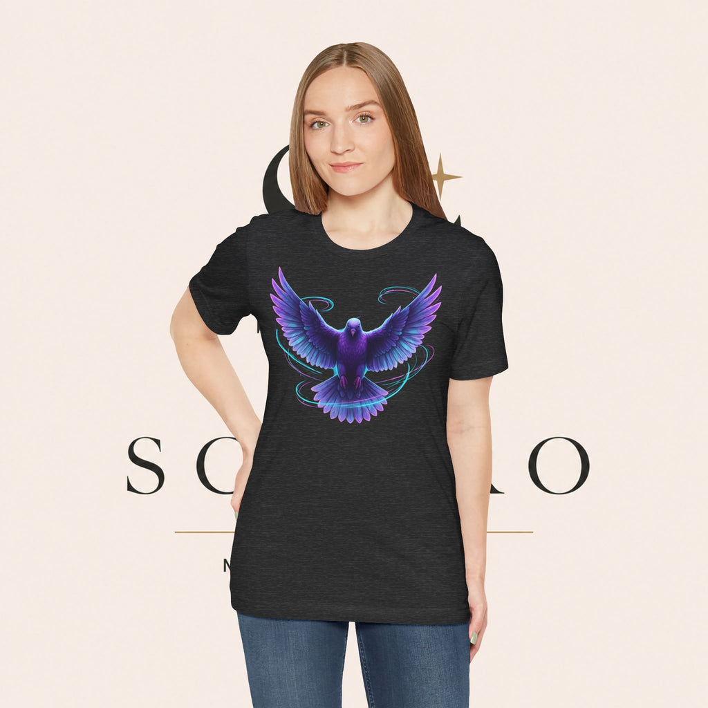 Mystic Raven Tee — Purple Glowing Dove Graphic T-Shirt