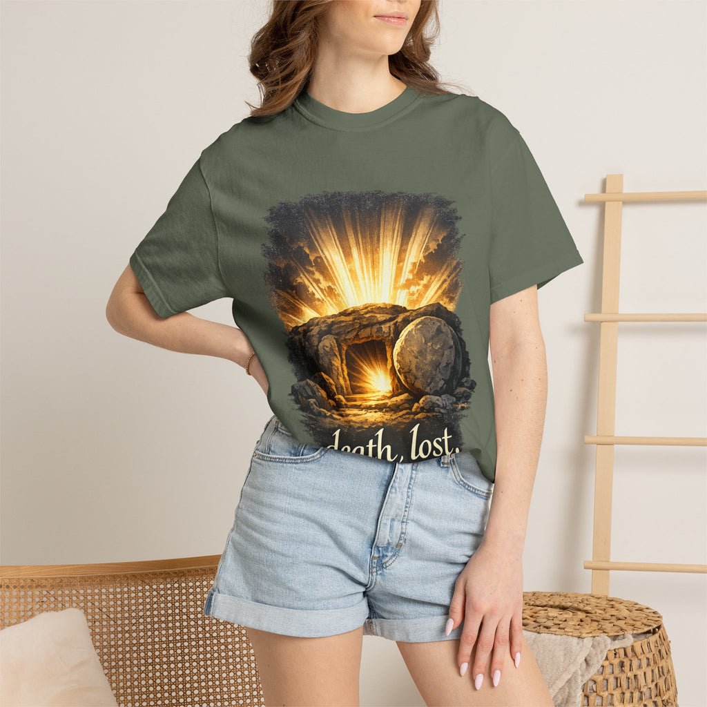 T-Shirt — Sunrise Tomb Graphic ‘death, lost.’ Memorial Tee